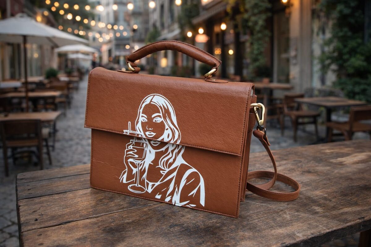 Laptop bag in areca vegan leather